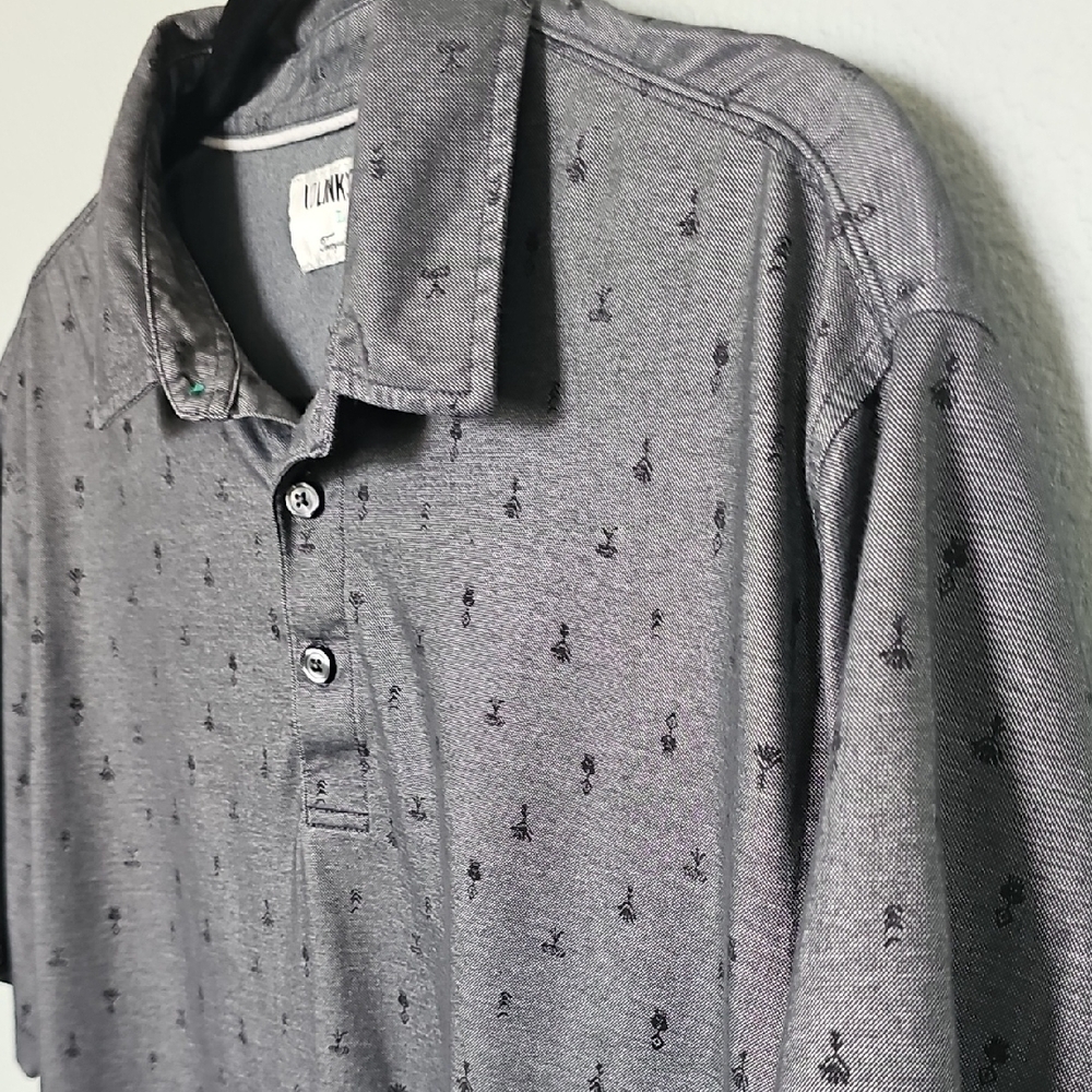 Linksoul Astoria Printed Short Sleeve Charcoal Gray Polo Golf Shirt Large - Picture 4 of 7